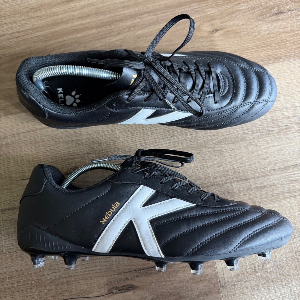 Kelme Nebula Soccer Cleats Mens 12 Black White Gold 9441ZX1248 Firm Ground Boots